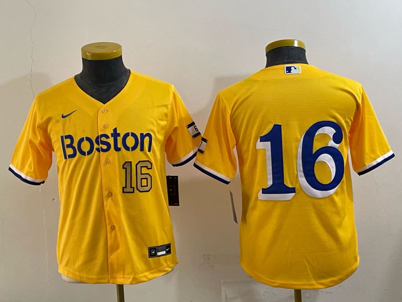 Youth 2025 Boston Red Sox #16 No Name Yellow Nike MLB Jersey 05->houston astros->MLB Jersey